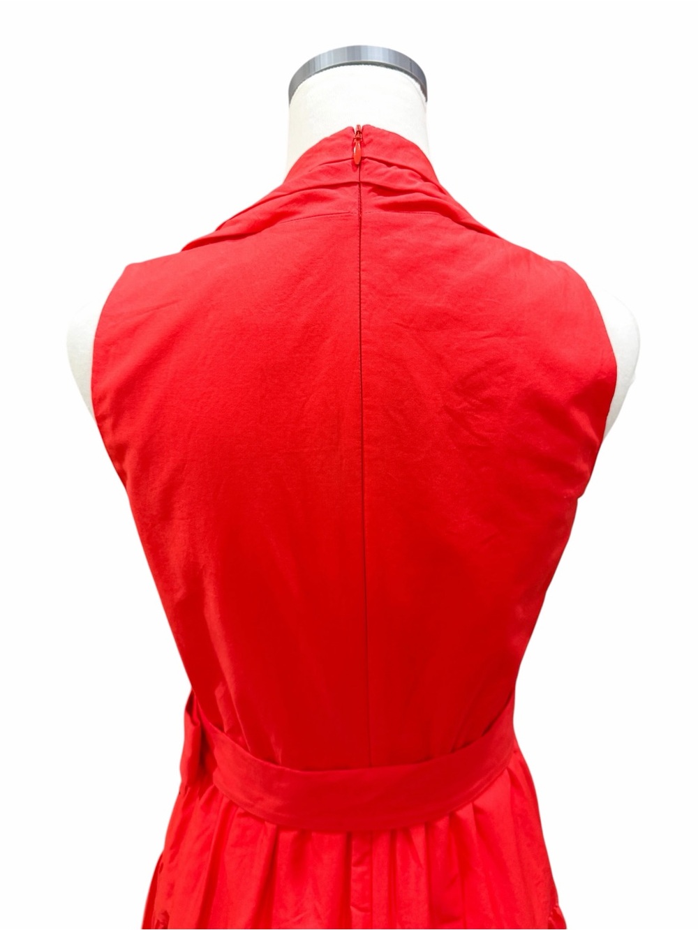 Vince Camuto Pleat Neck Cotton Midi Dress Belted Tiered Poppy Red 4 NWT - Picture 9 of 16